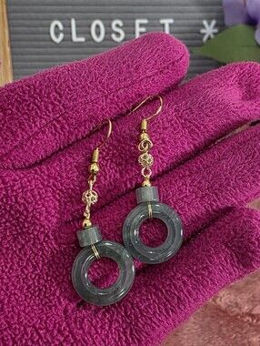 🔹️FINAL SALE🔹️Gold-Tone & Green Jade Hoop Drop Earrings - Women's Jewelry